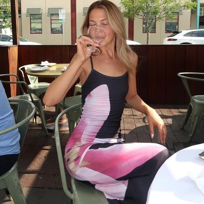Stylish Backless Floral Dress Sexy Halter Dress Slit Slim  Knitted