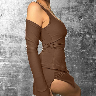 Women Leisure Travel Sexy Sports Outfits U Neck Slim Split Short Skirt And Top Set