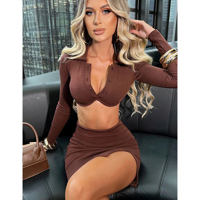 POLO Collar Sexy Gym Clothing Long Sleeve Solid Color Skirt Sexy Sports Costume