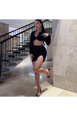 POLO Collar Sexy Gym Clothing Long Sleeve Solid Color Skirt Sexy Sports Costume