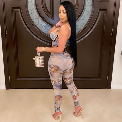 Zipper Print Sexy Workout Outfits Halter Tank And Pant Casual Sexy Gym Wear