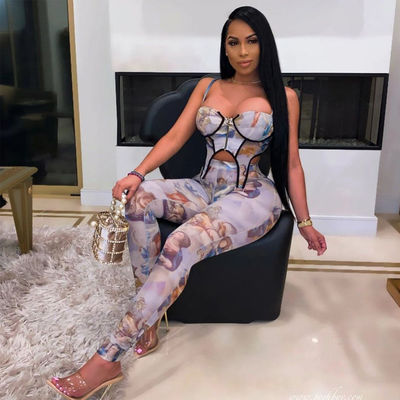 Zipper Print Sexy Workout Outfits Halter Tank And Pant Casual Sexy Gym Wear