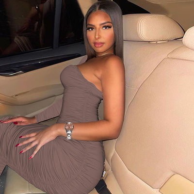 Ruffled One Shoulder Tube Dress Stylish One Shoulder Long Sleeve Slim Dress