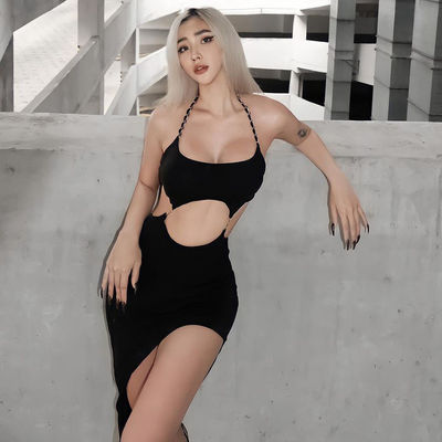 Slit Halter Neck Dress Stylish Sexy Backless Cut Out Halter Dress Slim