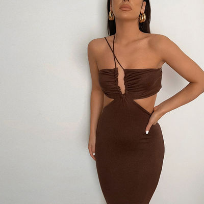 Pullover Closure Hot Pink Halter Dress Cotton Halter Neck Low Back Dress Women