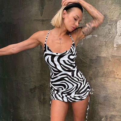 Lace Up Halter Womens Dress Print Sexy Backless Slim Low Back Halter Dress