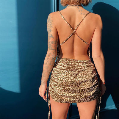 Lace Up Halter Womens Dress Print Sexy Backless Slim Low Back Halter Dress