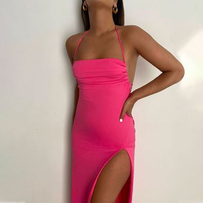 Long Halter Neck Dress Fashion Sexy Halter Neck Strap Dress Slim Slit Dress Woman
