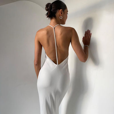 Fashion Halter Neck Dress Slim Sexy Halter Backless Dress Mid Length Dress