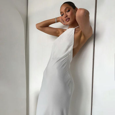 Fashion Halter Neck Dress Slim Sexy Halter Backless Dress Mid Length Dress