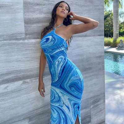 Sexy Halter Neck Dress Sleeveless Halter Print Dress Summer