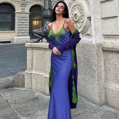 Stylish Sexy Slip Dress Patchwork V - Neck Slim Strap Dress