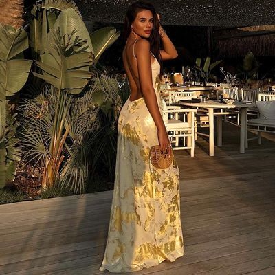 XL Size Sexy Slip Dress Fashion Sexy Backless Hot Gold Slip Dress