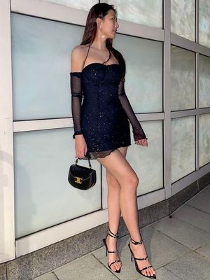 Sexy Pure Wind Gauze Cuff Backless Slim Fit Dress Covering Buttocks