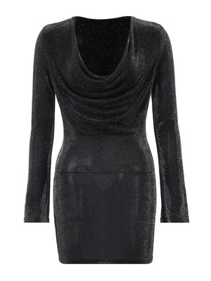 Pure Color Slim Evening Dress Long Sleeve Pleated Evening Gown Nightclub Dress