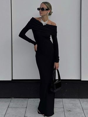 Custom Package Hip Dress Strapless Line Neck Slim Fit Temperament Wind High Slit Tight Wrap Buttock Dress