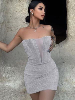 Fashion Package Hip Dress Mercerized Chest Hollowed Out Slim Bag Hip Sexy Nightclub Dress