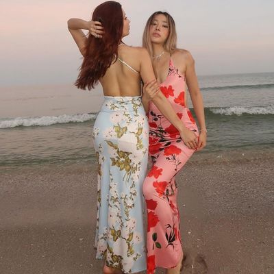 Summer Stylish Ladies Dress Print Sexy Backless U Neck Slim Halter Dress