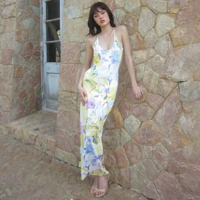 Summer Stylish Ladies Dress Print Sexy Backless U Neck Slim Halter Dress