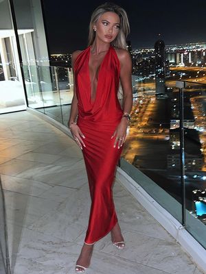 XL Size Fashion Ladies Dress  Temperament Sexy V Neck Halter Slim Sleeveless Dress