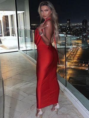 XL Size Fashion Ladies Dress  Temperament Sexy V Neck Halter Slim Sleeveless Dress