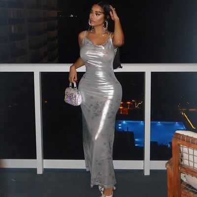 Short Sleeve Stylish Ladies Dress Print Sexy Backless U Neck Slim Halter Dress