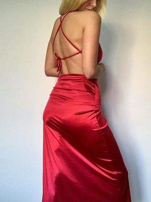 Fashion Hot Selling Solid Color Hanging Neck Backless Thin Belt Wrap Hip Skirt Sexy Split Dress