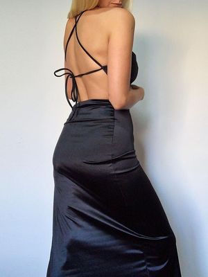 Fashion Hot Selling Solid Color Hanging Neck Backless Thin Belt Wrap Hip Skirt Sexy Split Dress