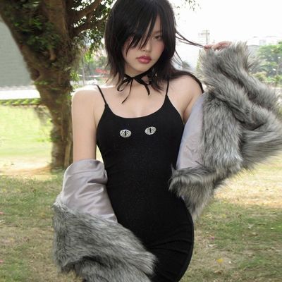 Summer New Fashion Sexy Custom Hot Drill Exposed Backpack Hip Strap Dress