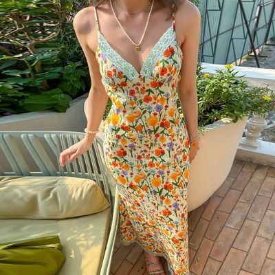 Summer New Fashion Print Sexy Backless Lace Halter Dress