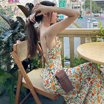 Summer New Fashion Print Sexy Backless Lace Halter Dress