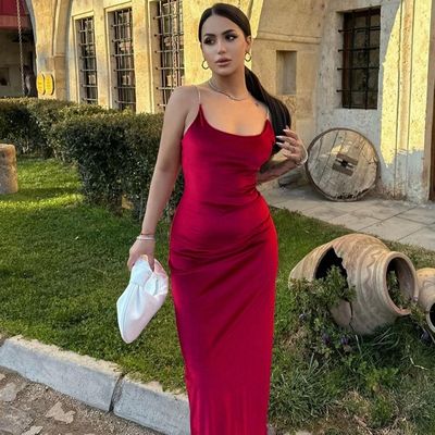High Sense Custom New Fashion Sexy Halter Halter Solid Color Dress