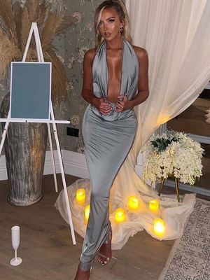 New Fashion Temperament Sexy V-neck Halter Halter Slim Sleeveless Dress