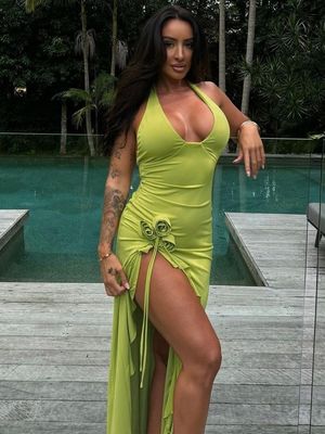 Custom Spring And Summer New Fashion Sexy Solid Color Slim High Waist V-neck Halter Dress Woman