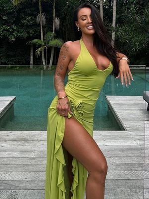 Custom Spring And Summer New Fashion Sexy Solid Color Slim High Waist V-neck Halter Dress Woman