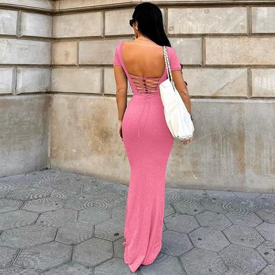 Spring Summer Custom New Fashion Sexy Halter Short Sleeved Dress