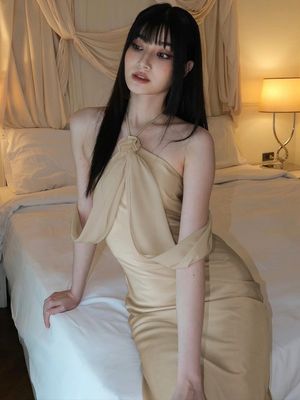 Summer new style foreign style halter skirt sexy backless slim temperament gloss dress