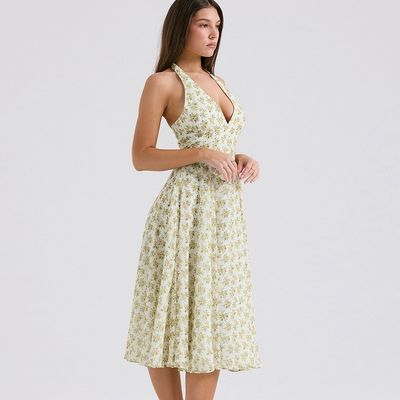 Custom Women's Summer Sweet Wind Backless Halter Fashion Floral Pattern Corset Skirt Dress