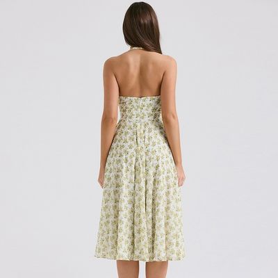 Custom Women's Summer Sweet Wind Backless Halter Fashion Floral Pattern Corset Skirt Dress