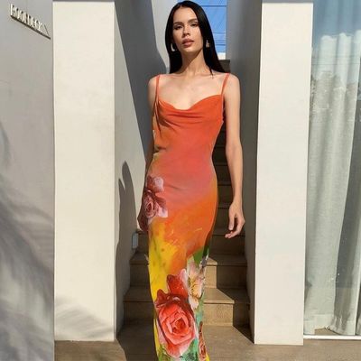 Custom Women's New Fashion Sexy Backless Print Halter Dress