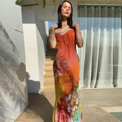 Custom Women's New Fashion Sexy Backless Print Halter Dress