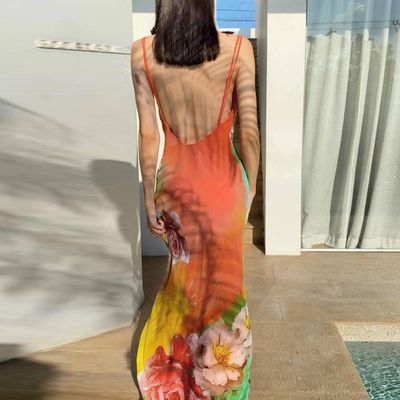 Custom Women's New Fashion Sexy Backless Print Halter Dress