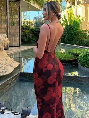 Custom New Beautiful Vintage Print Slip Dress French Spice Slim Dress