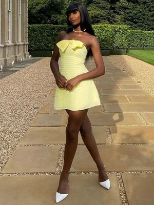 New Fashion Solid Color Custom Bow-top Sexy Slimming Short Dress
