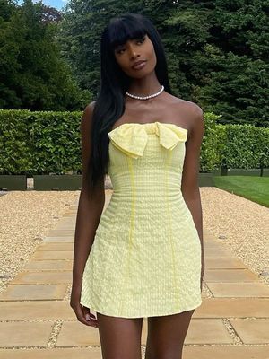 New Fashion Solid Color Custom Bow-top Sexy Slimming Short Dress