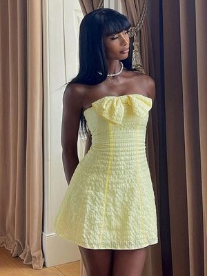 New Fashion Solid Color Custom Bow-top Sexy Slimming Short Dress