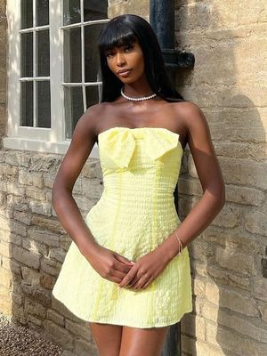 New Fashion Solid Color Custom Bow-top Sexy Slimming Short Dress