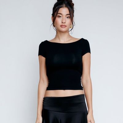 Hot Slim Sexy Backless Short Crop Street-Style Short-Sleeved T-Shirt Woman