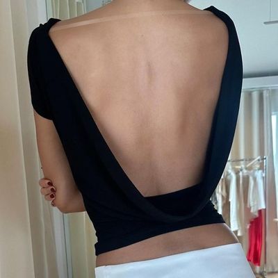 Hot Slim Sexy Backless Short Crop Street-Style Short-Sleeved T-Shirt Woman