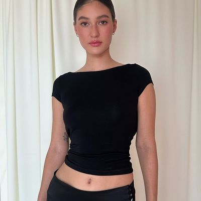 Hot Slim Sexy Backless Short Crop Street-Style Short-Sleeved T-Shirt Woman